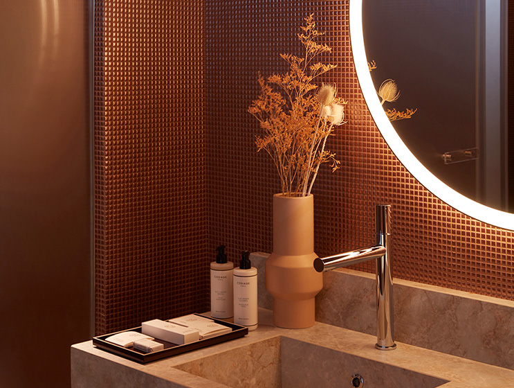 Marble double vanity sing with illuminated mirror