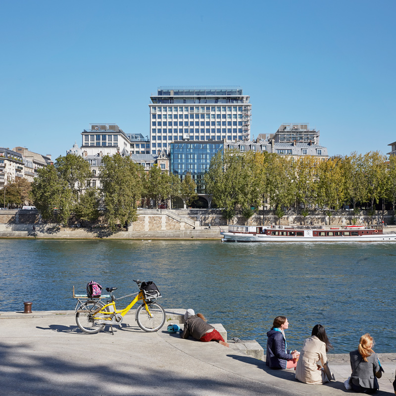 view of hotel from the other side of the river seine