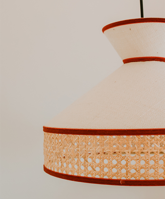 A white and red lamp shade