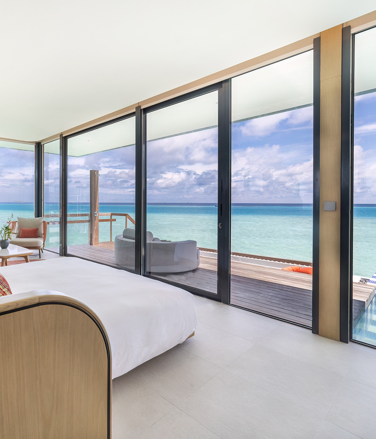 View from the interior of a villa over the blue tropical waters