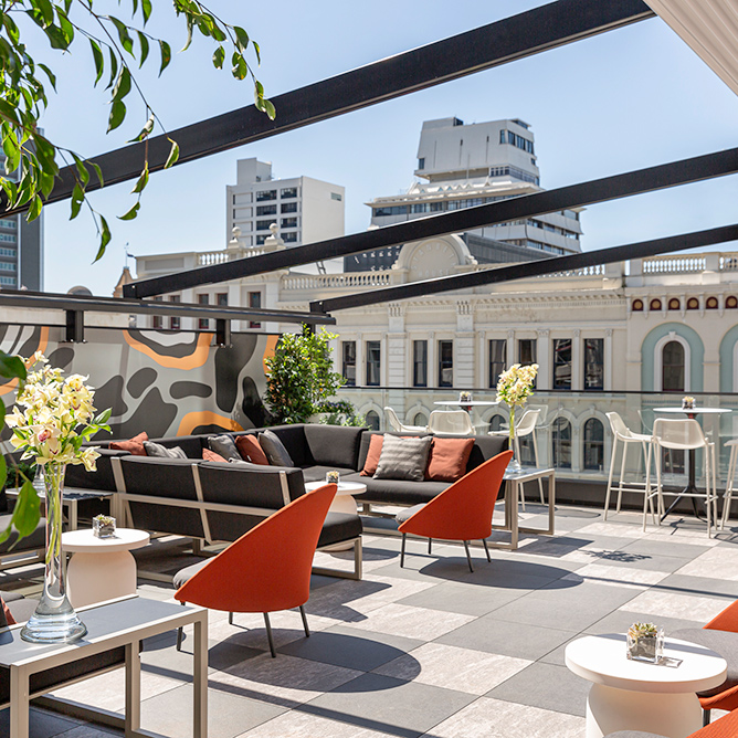 Sunny terrace at the Auckland hotel