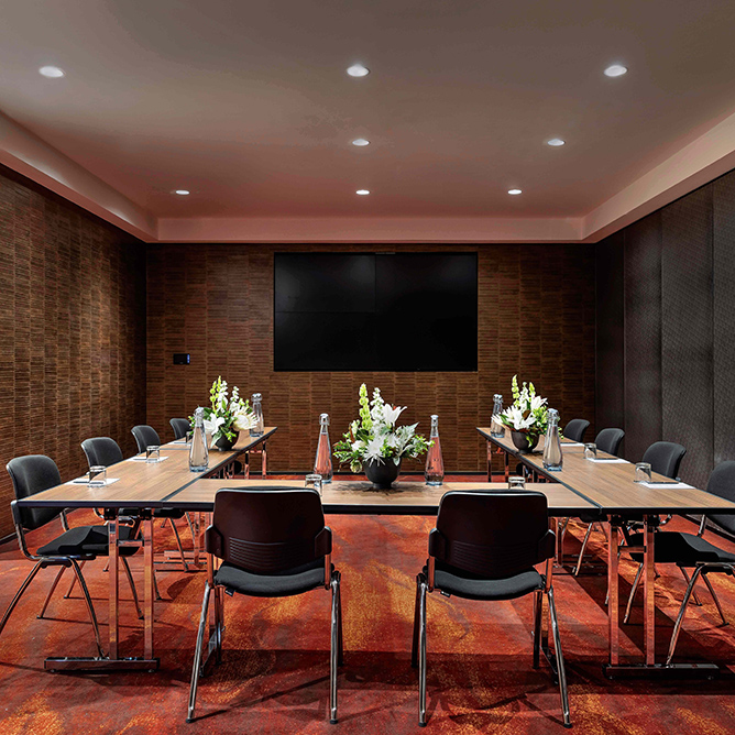 Auckland conference interior laid out in boardroom style