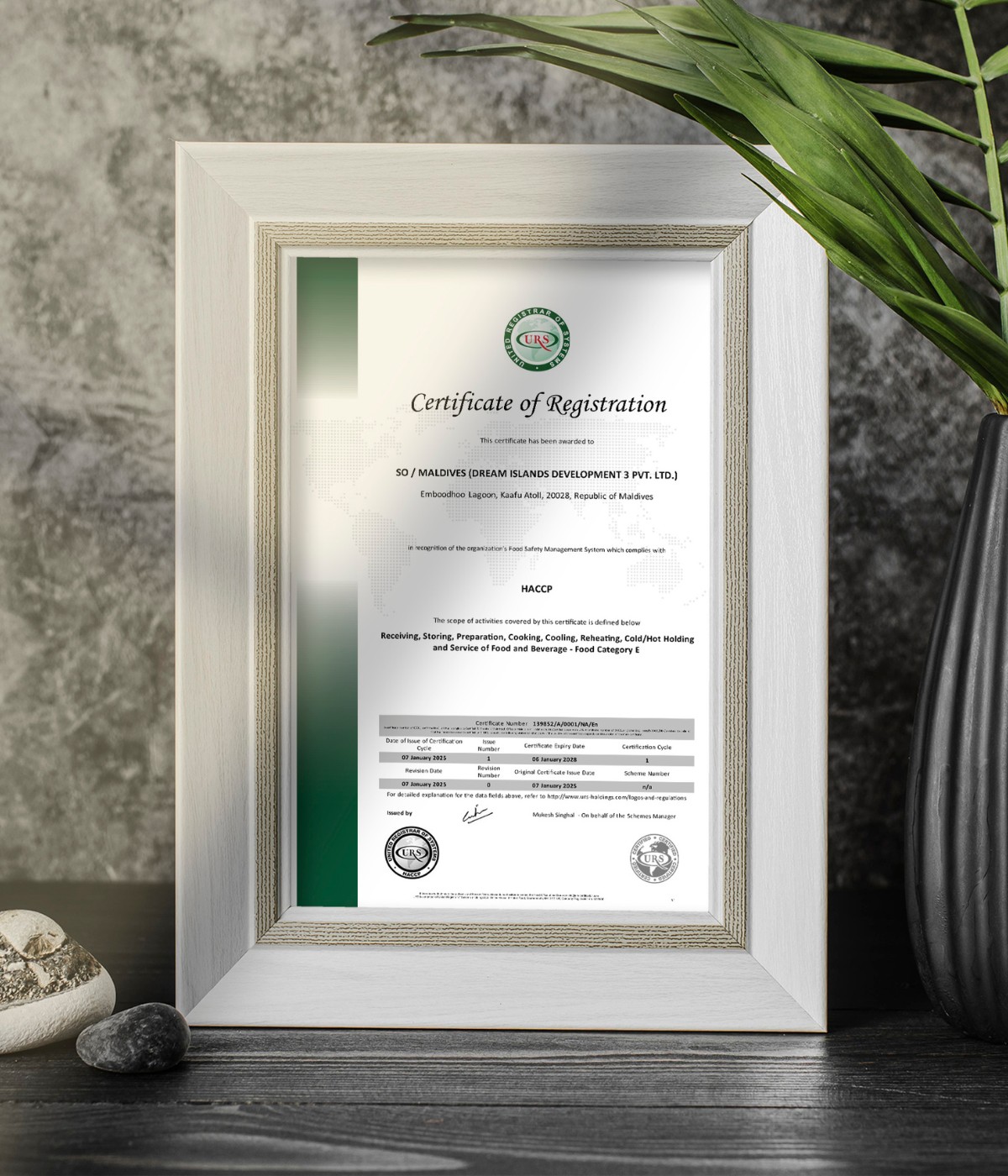 Certificate of Registration Food Safety Mangement HACCP
