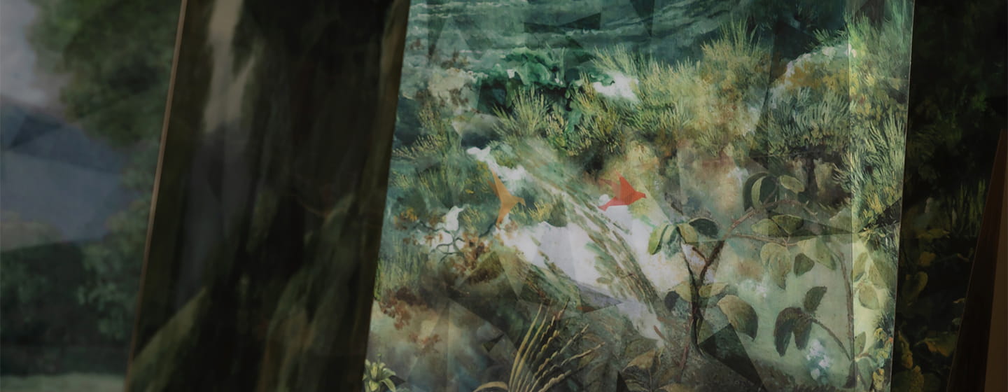 View of the stunning green floral wall motif of the SO/ Uptown Dubai lobby.